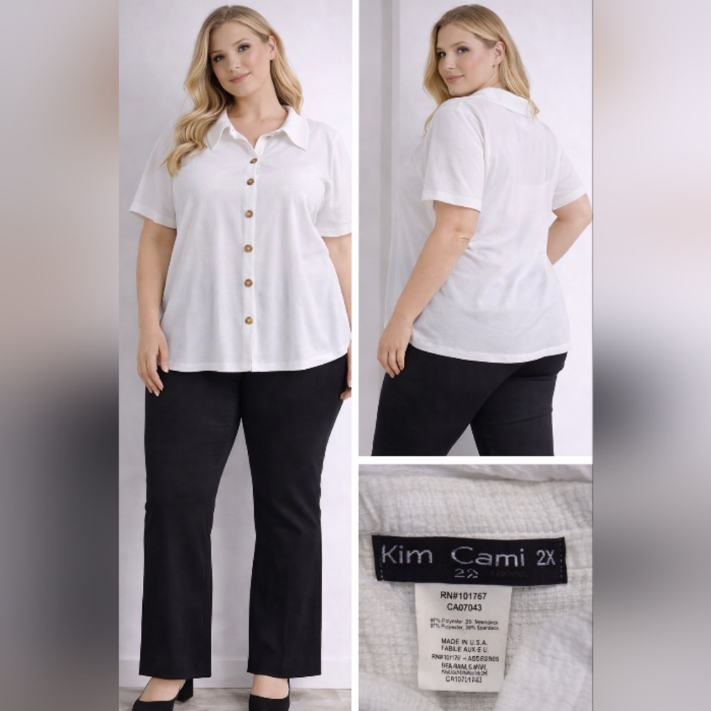 Kim & Cami White Button-Front Short Sleeve Shirt